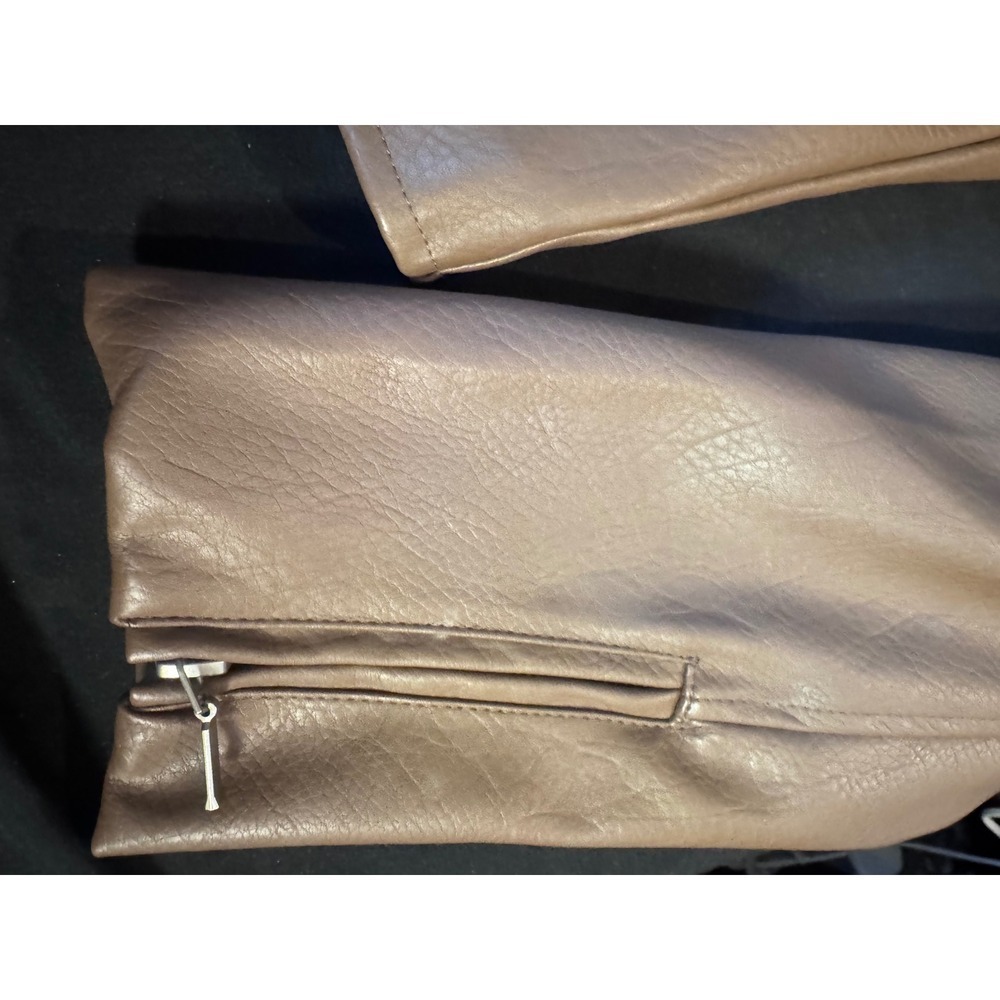Bagatelle Collection Womens Taupe Faux‎ Leather Moto Biker Jacket Brown Large - Picture 4 of 10